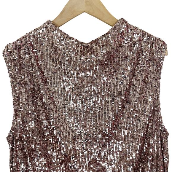 Cable & Gauge Blush Pink Sequin Mock Neck Sleeveless Top Size Medium - Picture 4 of 8
